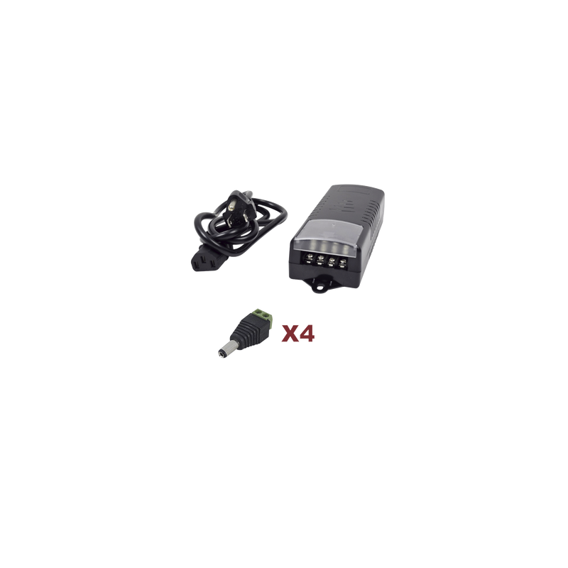 Kit con fuente EPCOM con salida de 12 Vcc a 5 Amper con 4 salidas / Incluye conectores JR52