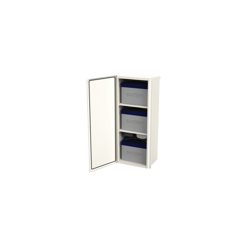 Gabinete Acero Galv. para 3 Bat. PL110D12. Puerta Sin Ventilación. Acc. de piso o poste No incluidos (400 x 1060 x 300mm).