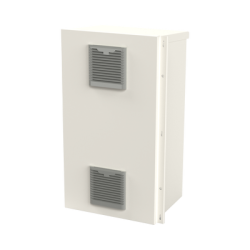 Gabinete Acero Galv. para 2 Baterías PL110D12  (400 x 730 x 300mm). Puerta Ventilada. Acc. para piso o poste No incluidos.