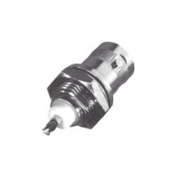   Conector BNC Hembra para Chasis, Montaje Frontal, Soldable, D-Plano, Troquelado, Niquel/ Oro/ Delrin.