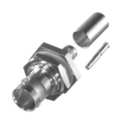 Conector BNC Hembra para Chasis en D-Plano con Aro de Goma, Anillo Plegable para RG-179/U, Grupo S, 75 Ohm, Níquel/ Oro/ Teflón.