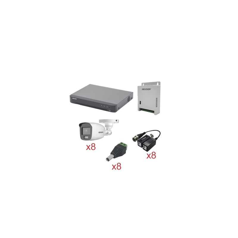 KIT TurboHD con Audio 1080p / DVR 8 Canales / 8 Cámaras Bala (exterior 2.8 mm) / Transceptores / Conectores / Fuente de Poder / AUDIO POR COAXITRON