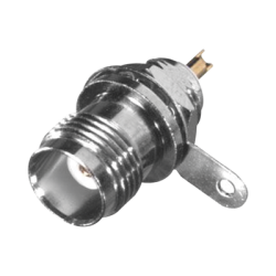 Conector TNC Hembra de Rosca Izquierda para Panel Frontal, Níquel/ Oro/ Teflón.