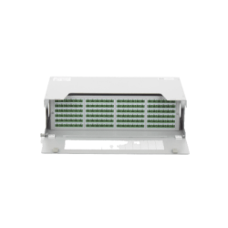 Distribuidor de Fibra Óptica para 144 empalmes, con 144 acopladores SC/APC y 144 pigtails, 19", 5 UR