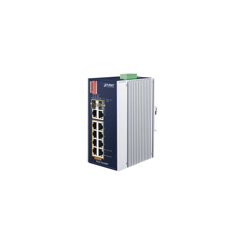 Switch Industrial PoE no administrable de 8 Puertos 10/100TX 802.3at,  Hasta 240 W, Combo TP / SFP Gigabit TP / SFP  (-40 ~ 75 grados C)