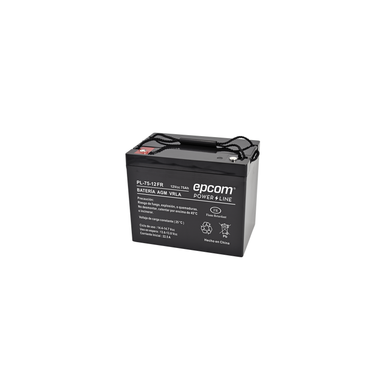 Batería 12 Vcc / 75 Ah /  UL / Tecnología AGM-VRLA / Retardante a la flama/ Uso en: Aplicaciones fotovoltaicas / Terminales tipo M6  / Cargador recomendado CHR-250. 