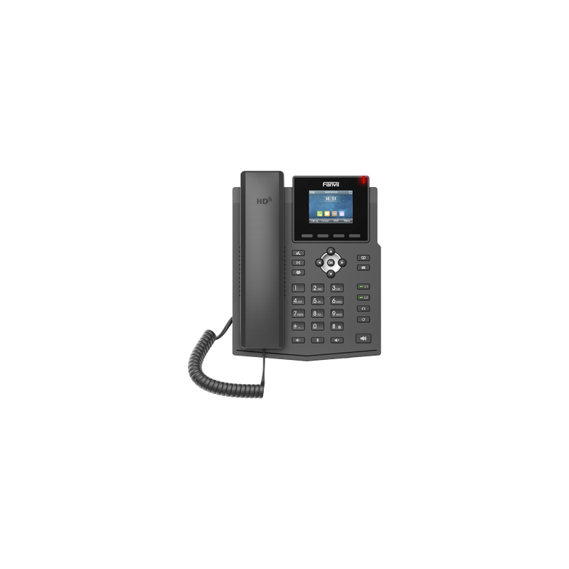 Teléfono IP empresarial para 4 líneas SIP con pantalla LCD de 2.4 pulgadas a color, Opus y conferencia de 6 participantes, PoE.