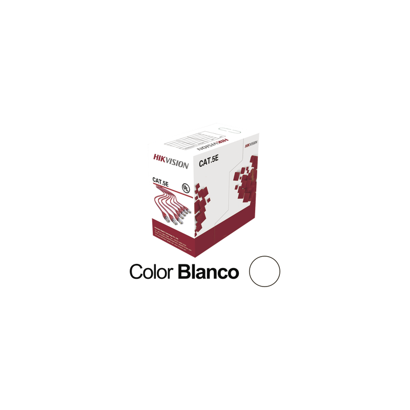 Bobina de Cable UTP 305 Metros / Cat5E (24 AWG) / Color Blanco / PVC (CM) / Uso en Interior / 100% Cobre / Aplicaciones de CCTV y Redes de Datos