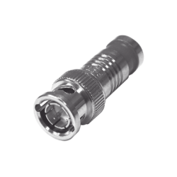 Conector BNC Macho de 75 Ohm, Montaje de Compresión Axial para RG-59/U, Níquel/ Oro/ Teflón.