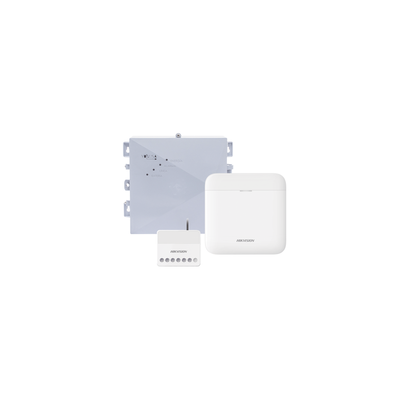 (AX PRO + YONUSA) KIT de Alarma AX PRO / Incluye: 1 Hub con bateria de respaldo / 1 Energizador 2500Mts Lineales / 1 Relevador  0 a 36 Vcc (Max. 5 A) con Entrada de Alarma 27/7