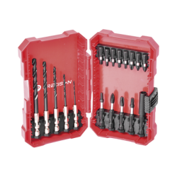 Juego de 18 Puntas y Brocas para Taladro, con Entrada Hexagonal de 1/4", Incluye Estuche.
