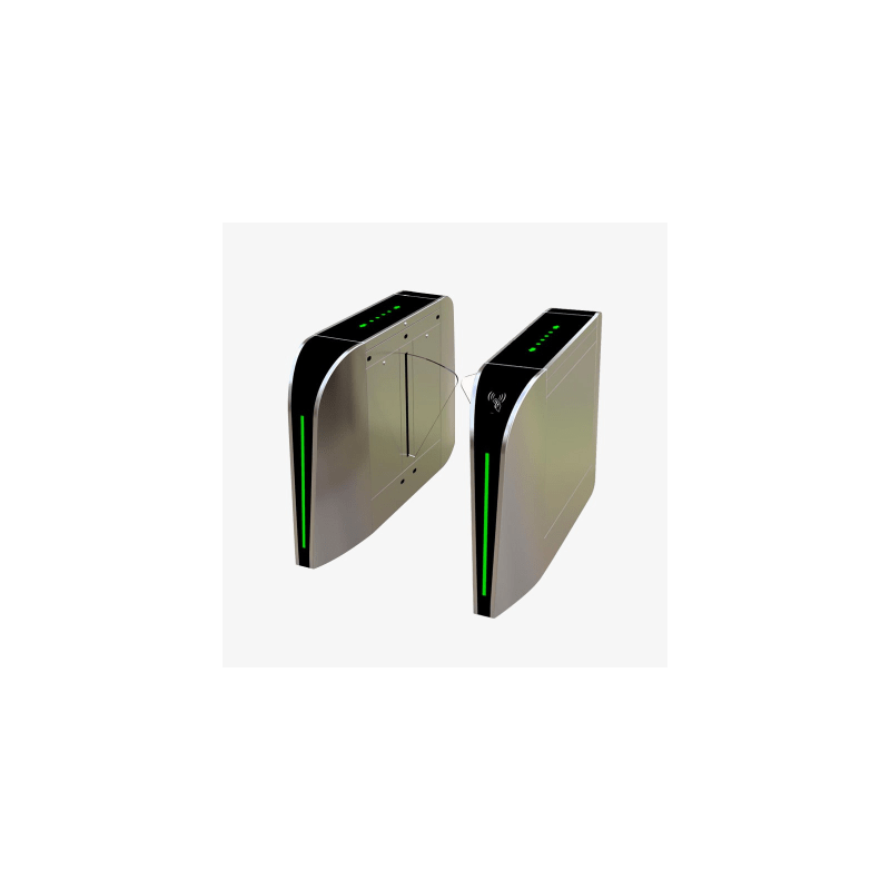 Puerta de cortesía tipo FLAP bidireccional / 30 personas por minuto / Acabado de Lujo / Apertura en 1 segundo / Acero inoxidable / Indicadores LED / Alarma por acceso denegado