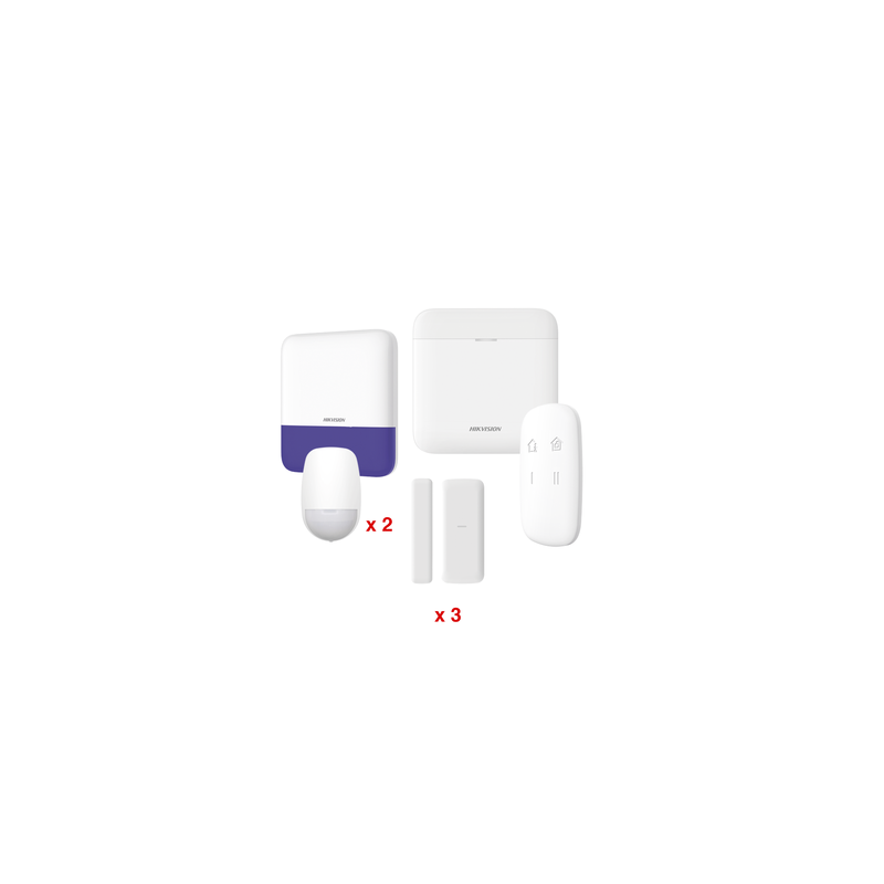 (AX PRO) KIT de Alarma AX PRO / Incluye: 1 Hub con batería de respaldo / 2 Sensores PIR / 3 Contactos Magnéticos mini / 1 Control Remoto / 1 Sirena Inalambrica Exterior  / WiFi / Compatible con Hik-Connect P2P