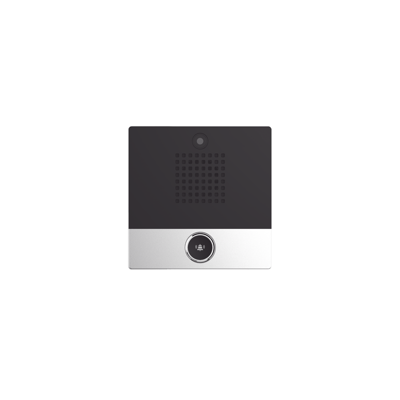 Mini video Intercomunicador para hotelería y hospitales, con diseño elegante, PoE, cámara 1Mpx, 1 botón, 1 relevador integrado de salida y entrada.