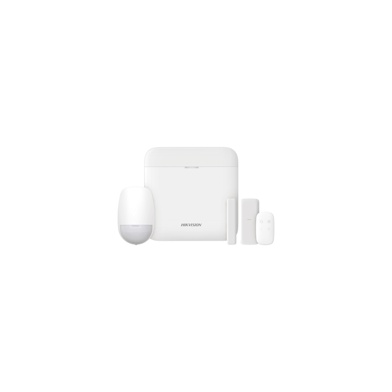 (AX PRO) KIT de Alarma AX PRO con GSM (3G/4G) / Incluye: 1 Hub con bateria de respaldo / 1 Sensor PIR / 1 Contacto Magnético Slim / 1 Control Remoto / Wi-Fi / Compatible con Hik-Connect P2P