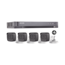 (MICRÓFONO INTEGRADO) KIT TURBOHD 5 Megapixel / DVR 4 Canales / 4 Cámaras Bala con Micrófono Integrado (exterior 2.8 mm) / Fuente de Poder / Accesorios de Instalación