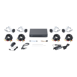 (MICRÓFONO INTEGRADO) KIT TURBOHD 5 Megapixel / DVR 4 Canales / 4 Cámaras Bala con Micrófono Integrado (exterior 2.8 mm) / Fuente de Poder / Accesorios de Instalación