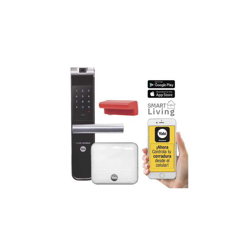 Kit Cerradura con manija YMF40A y HUB, Apertura por,  Código, Biometría y apertura por SMARTPHONE, Para puertas de 35 a 90 mm de espesor