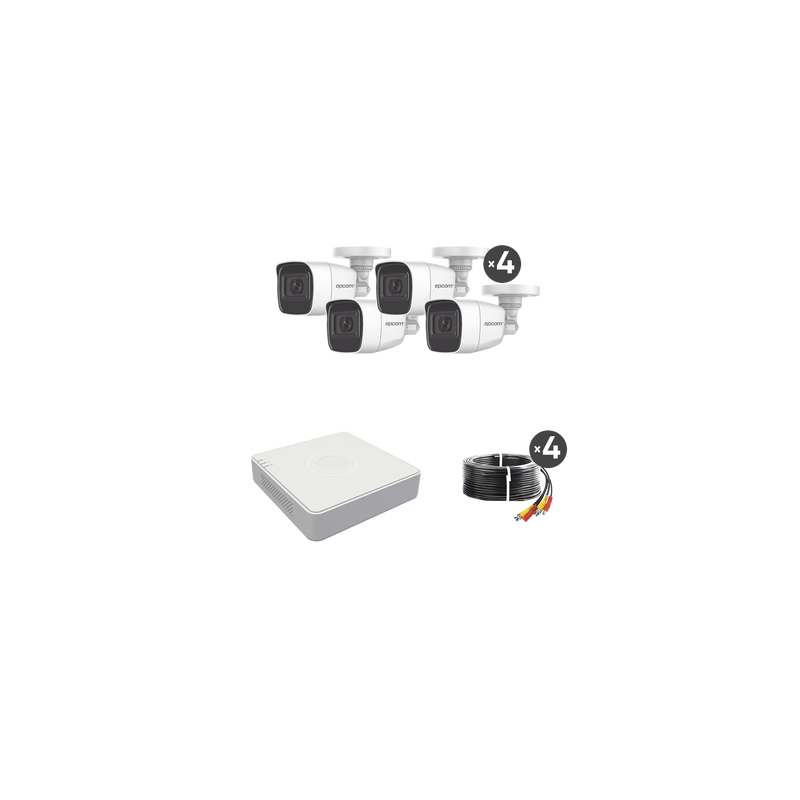 (MICRÓFONO Integrado) Kit TurboHD 1080p Lite / DVR 4 canales / Audio por Coaxitron / 4 Cámaras Bala de Metal con Micrófono Integrado