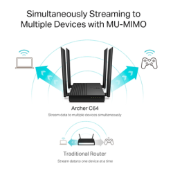 Router Inalámbrico AC 1200 / Doble Banda MU-MIMO / 1 puerto WAN 10/100/1000 Mbps / 4 puertos LAN 10/100/1000 Mbps / Compatible con EasyMesh / Administración Web o App Tether