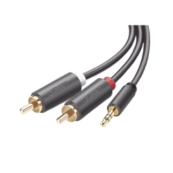 Cable Adaptador de 3.5mm Macho a 2 RCA Macho / 3 Metros / Color Gris / Blindaje Múltiple / ABS / Alta Calidad 