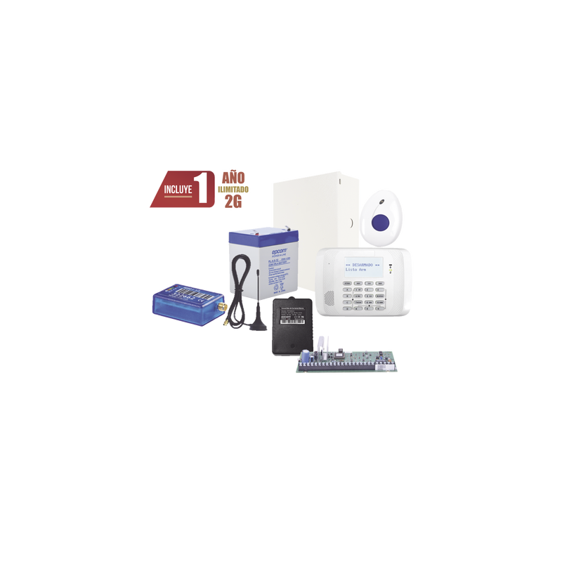 Kit de Alarma VISTA48 con Comunicador 2G, Botón de Pánico y Detección de Caídas inalámbrico, Gabinete, transformador y Batería