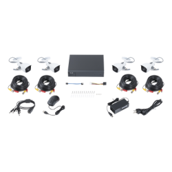 KIT TurboHD 1080p / DVR 8 canales con H.265+ / 4 Cámaras Bala Metálicas / Fuente de Poder / Accesorios de Instalación