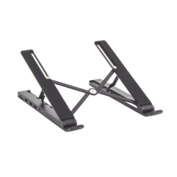 HUB (Docking Station) 5 en 1 con Soporte para Laptop | 2 USB 3.0 a 5Gbps | HDMI 4K@30Hz | Memoria Micro SD (TF) + SD | Amplia Compatibilidad de 10-15" | Ajuste de Altura | Aluminio | PC+ABS | Silicona | Color Negro.