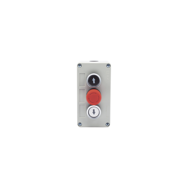 Botonera Triple con Boton de Stop Tipo Enclavado / Para Barreras Vehiculares, Operadores Corredizos y Abatibles. 