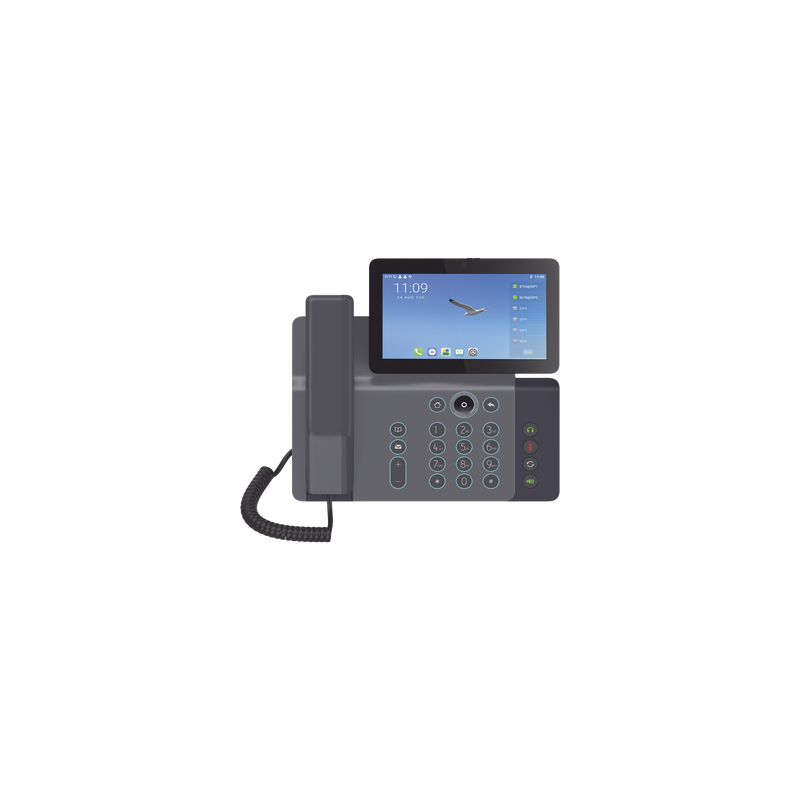 Videoteléfono IP inteligente Insignia, Android 9.0, 20 líneas SIP, pantalla a color 7" ajustable, Teclado de iluminación configurable, PoE, conferencia local de 10 vías.