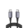Cable USB-C a USB-C | 2 Metros | Transferencia de datos de 480 Mbps | Carga Rápida de hasta 60W | QC 4.0/3.0/2.0 | PD3.0 | FPC | AFC | Protección Integrada | Caja de Aluminio | Nylon Trenzado | Color Negro.