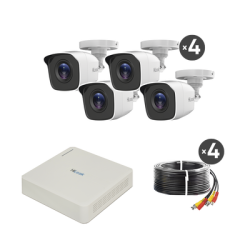 KIT TurboHD 720p / DVR 4 canales / 4 Cámaras Bala de Policarbonato / 4 Cables 18 Mts / 1 Fuente de Poder Profesional 