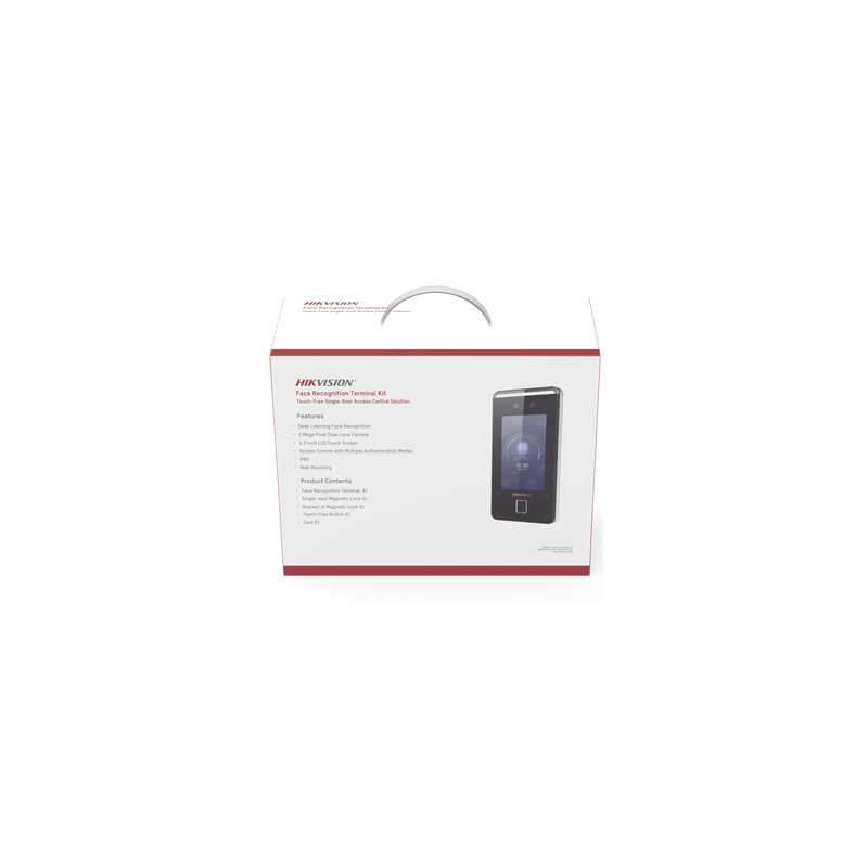 Kit de Control de Acceso TODO INCLUIDO con Lector de Rostros, QRs , Tarjetas y Huellas / 3,000 Rostros / Compatible con App Hik-Connect / Videoportero / Incluye Electroimán  Botón de Salida y Montajes Z y L para imán / HIK-IA