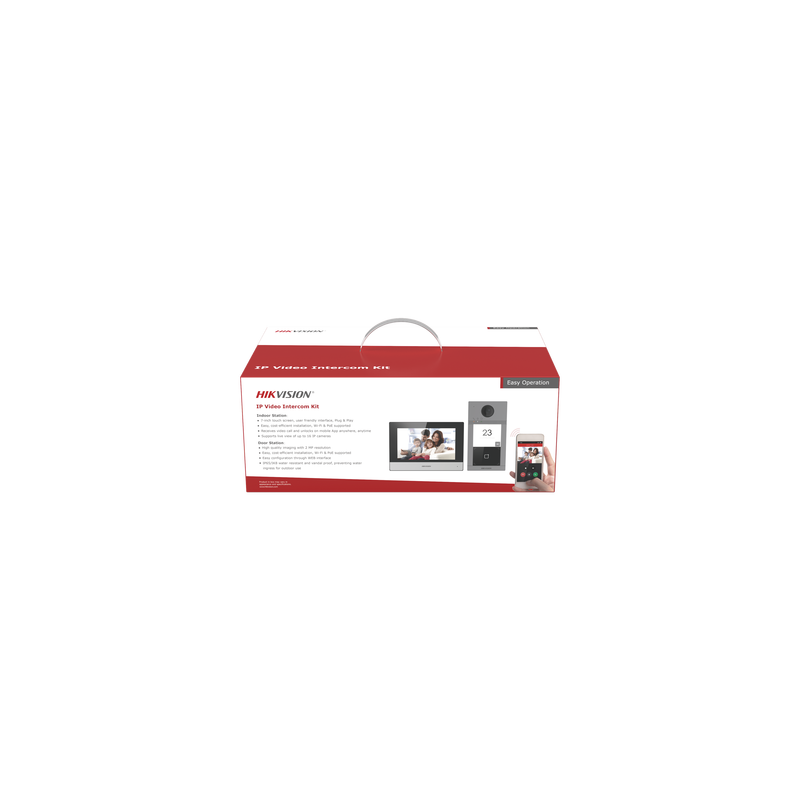 Kit de Videoportero IP PoE Estandar con llamada a App de Smartphone (Hik-Connect) / Apertura con Tarjeta MIFARE / Frente de calle IK08 & IP65 / Soporta 2 puertas