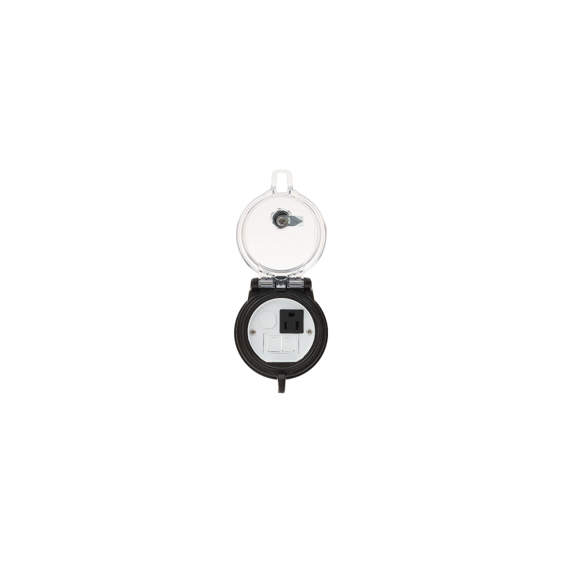 Dispositivo Circular de Puertos de Acceso a Datos, Con Dos Espacios Para Módulos Mini-Com y Un Receptáculo NEMA 5-15R, Protección IP66, de 3" de Diámetro