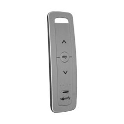 Control remoto 5 canales para motores de persiana Somfy con señal inalámbrica, instrucciones: sube, baja y detener, con posición favorita programada.