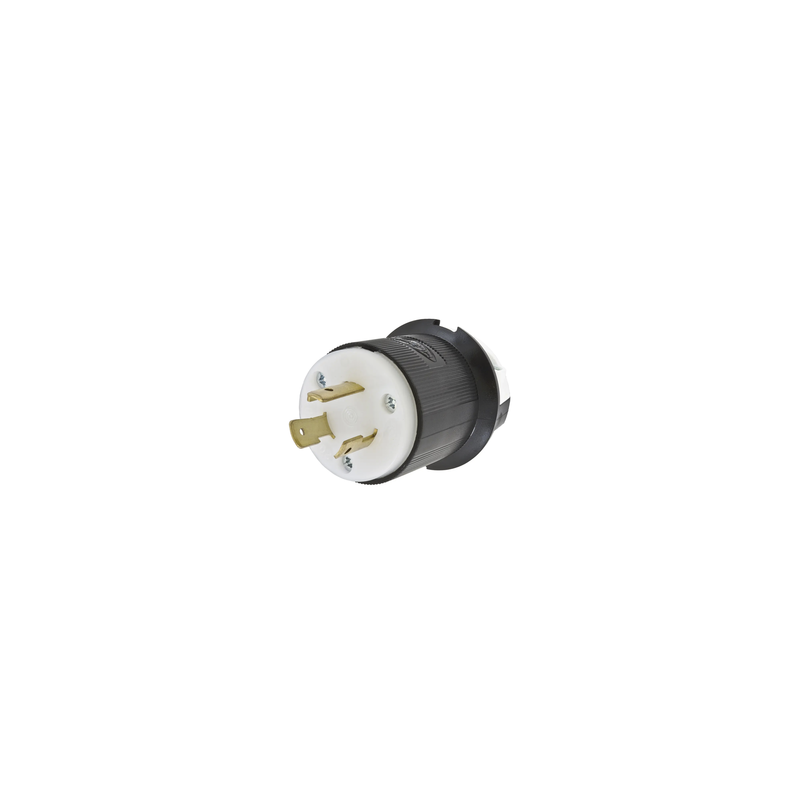 Clavija Industrial con Bloqueo de Media Vuelta / 20 A 250 V CA / 2 Polos 3 Hilos / Color Blanco y Negro / Nema L6-20P.
