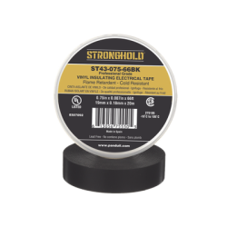 Cinta Eléctrica STRONGHOLD para Aislar, de PVC, Uso Profesional en Construcción Eléctrica, Grosor 0.18mm (7 mil), Ancho 19mm, y 20m Largo, Color Negro.