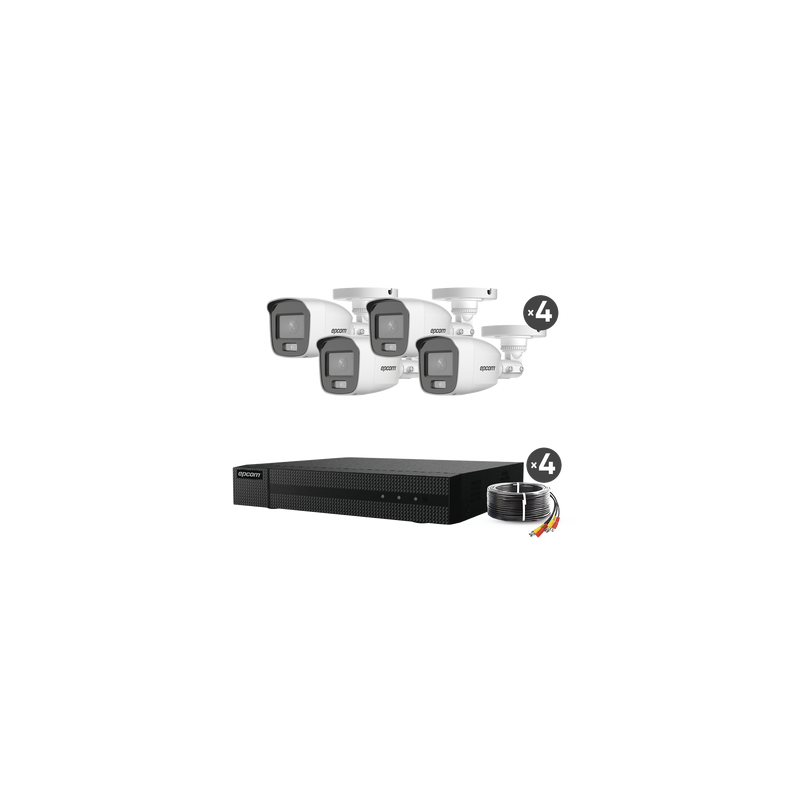 Kit TurboHD 1080p / DVR 4 Canales / 4 Cámaras Bala ColorVu con Microfono Integrado / Fuente de Poder / Accesorios de Instalación