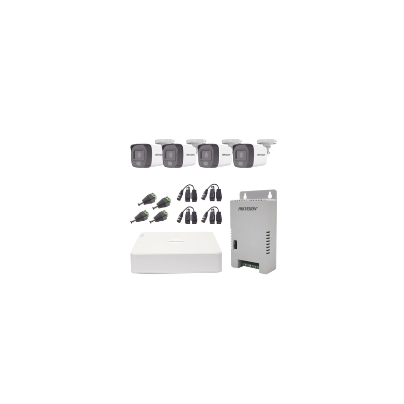 Kit TURBOHD 1080p / DVR 4 Canales / 4 Cámaras con Micrófono Integrado y 101° Visión / Luz Blanca + IR Visión Nocturna / Transceptores / Conectores / Fuente de Poder Profesional Compacta