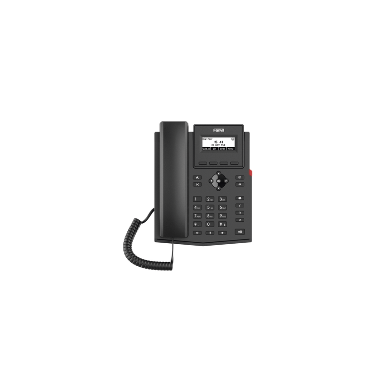Teléfono IP empresarial para 2 lineas SIP con pantalla LCD, Códec Opus, conferencia de 3 vías, PoE.
