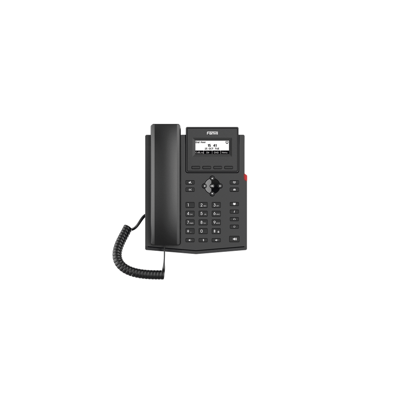 Teléfono IP empresarial para 2 lineas SIP con pantalla LCD,  Puertos Gigabit, Códec Opus, conferencia de 6 vías, PoE.
