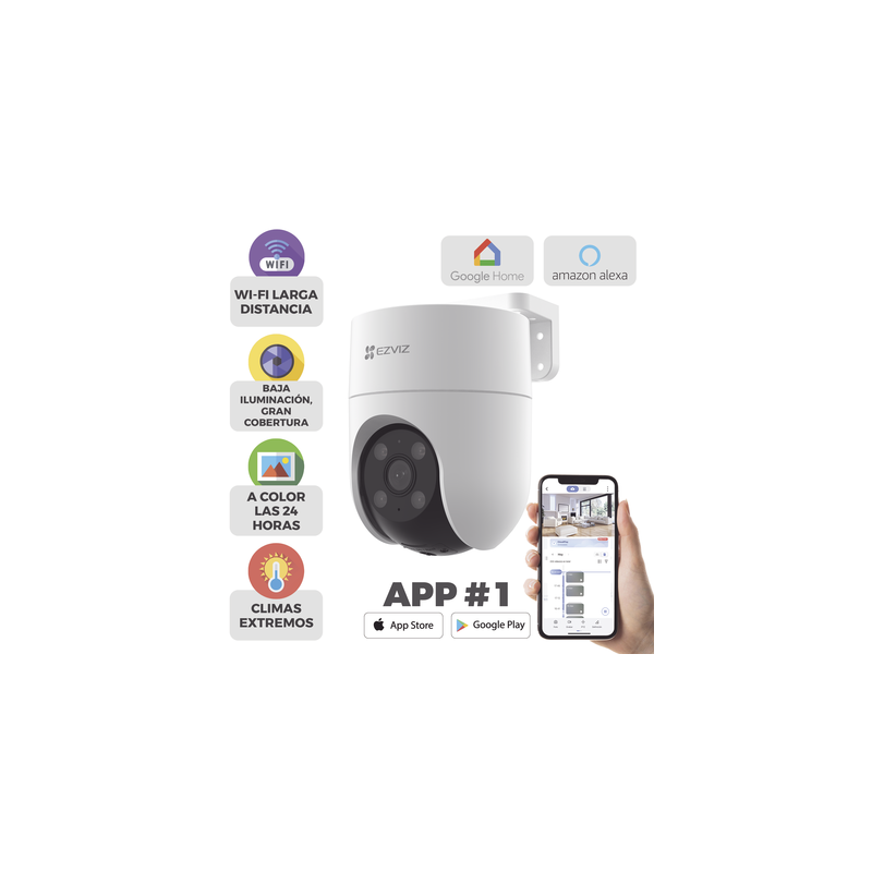 Camara PT WiFi / 2 Megapixel /  Cobertura 360° / Detección humana / Seguimiento Inteligente / Sirena / Luz Parpadeante / Colores en Oscuridad / Micro SD / Audio de Dos Vías / Exterior Con Protección