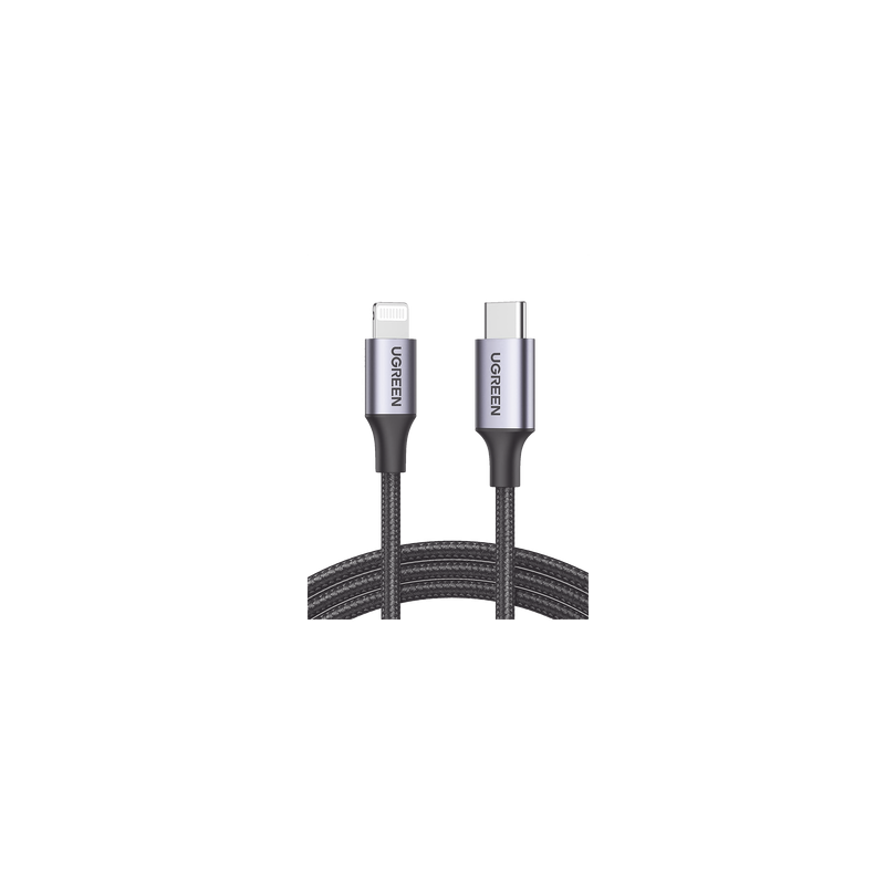 Cable USB-C a Lightning | 1 Metro | Certificado MFi | Carga Rápida 60W | 480 Mbps | Conector C94 | Adecuado para iPhone, iPad y iPod | Protección Integrada | Caja de Aluminio | Nylon Trenzado | Color Negro.