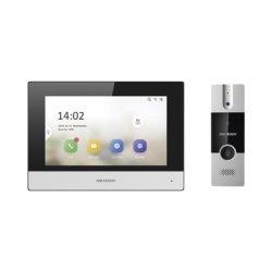 Kit de Videoportero Híbrido de Plastico / IP a 4 Hilos con Función de Llamada a App Hik-Connect / Monitor se Conecta a Internet por Cable o WiFi y por 4 Hilos al Frente de Calle / Expandible a Mas Equipos 