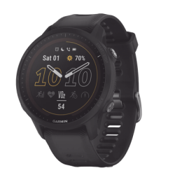Reloj Garmin Forerunner 955 solar color negro en correa de silicón, con funciones premium de entrenamiento.