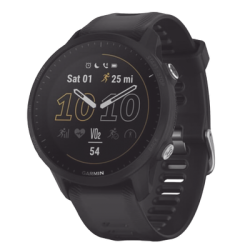 Reloj Garmin Forerunner 955 color negro en correa de silicón, con funciones premium de entrenamiento.