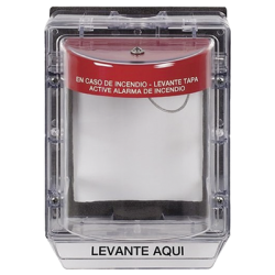 Cubierta Protectora de Policarbonato Serie Stopper II® , Con Bocina, Con Espaciador, Montaje Empotrado, Etiqueta en Español, IP54