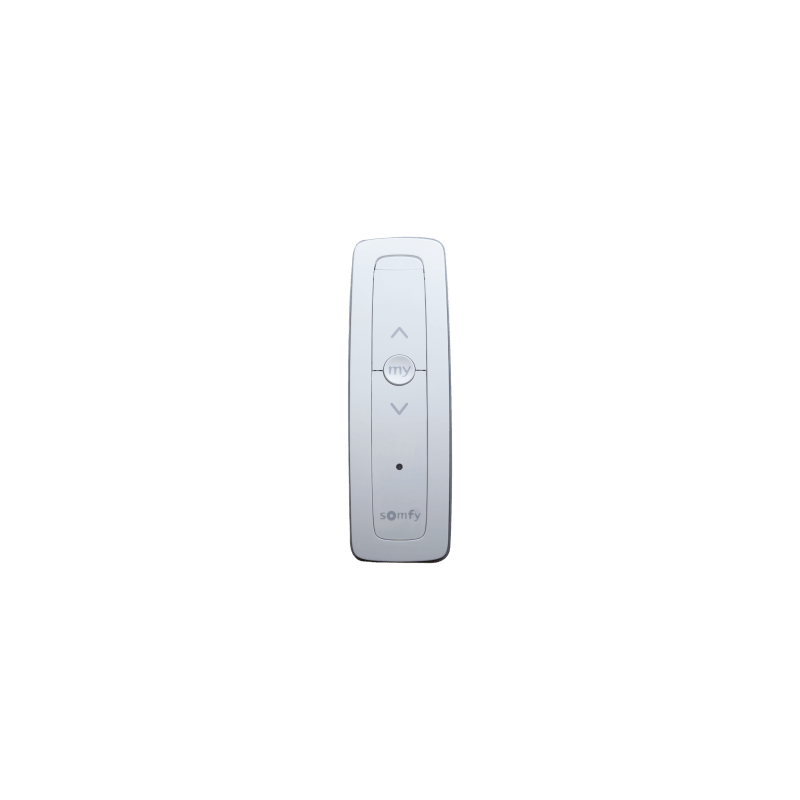 Control remoto 1 canal para motores de persiana Somfy con señal inalámbrica, instrucciones: sube, baja y detener, con posición favorita programada.