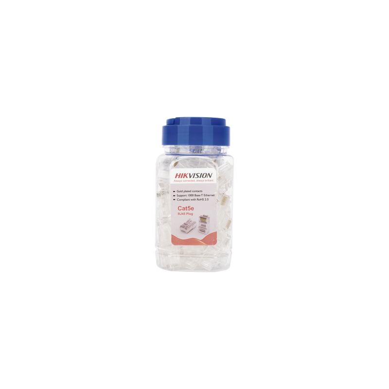 Bote con 100 Piezas de Plug Modular RJ45 / Cat 5e / Chapado en Oro a 30 Micras / Sin Blindaje / Facil Instalación / Uso Interior / Soporta Norma TIA-568B / Cumple con RoHS 2.0 